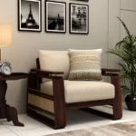 Vedica 1 Seater Sheesham Wood Sofa With Cane and Brass Detailing