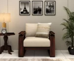 Vedica 1 Seater Sheesham Wood Sofa With Cane and Brass Detailing - Image 2