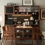 Walnut Wood Sideboard Cabinet with Rotating Desk