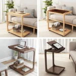 Solid Wood C-Shape Adjustable Flip End Table with Lockable Wheels - Image 7