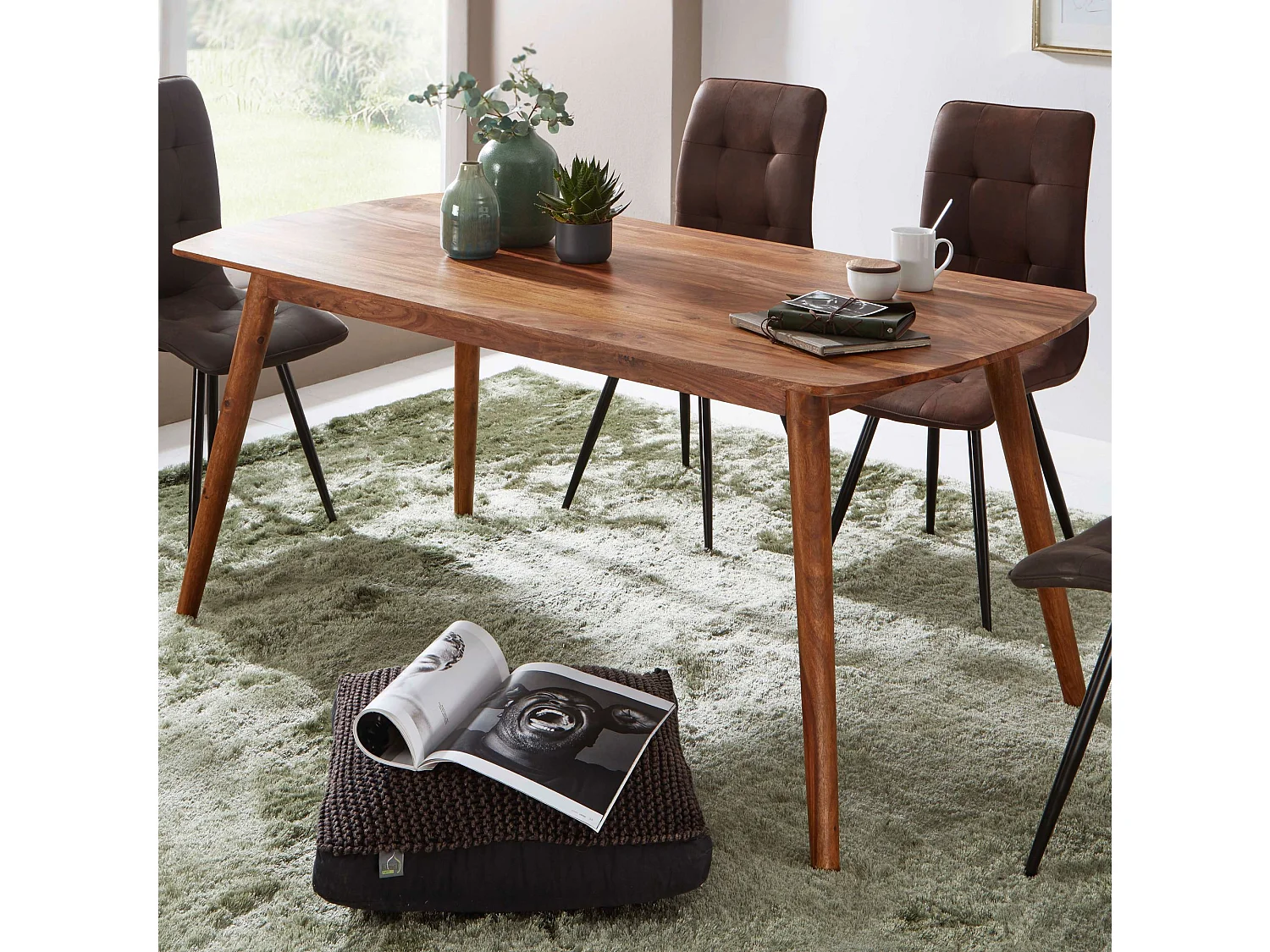 22260137 Table de salle à manger Bois Massif Table de Cuisine Sheesham Petit - Image 1