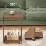 Solid Wood C-Shape Adjustable Flip End Table with Lockable Wheels - Image 12