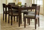Maharaja Solid Sheesham Wood Dining Table 6 Seater | Wooden Six Seater Dinning Table with Cushion Chairs | Dinner Table 6 Seater | Dining Room Sets | Self Assembly, Dark Walnut