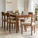 Maharaja Solid Sheesham Wood Dining Table 6 Seater | Wooden Six Seater Dinning Table with Cushion Chairs | Dinner Table 6 Seater | Dining Room Sets | Self Assembly, Natural Brown Finish