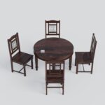Solid Sheesham Wood 4 Seater Round Dining Table Set with Chairs | Wooden Dining Set for Home | Kitchen & Dining Room | Finish Color - Walnut Finish | - Image 2