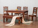 Solid Sheesham Wood 6 Seater Dining Table Set with 4 Chair1 Bench | Wooden Dining Set with Chairs |Handcrafted Dining Table Set for Home Kitchen & Dining Room(Natural) - Image 3