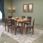 Izabel Dining Table 6 Seater | Six Seater Dinning Table with 6 Chairs for Home with Grey Cushions | Rosewood, Honey Finish, Self Assembly(DIY)