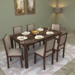 Izabel Dining Table 6 Seater | Six Seater Dinning Table with 6 Chairs for Home with Beige Cushions | Rosewood, Walnut Finish, Self Assembly(DIY) - Image 2