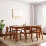 Handicraft Wooden Traditional Dining Table 6 Seater | Wooden Six Seater Dinning Table with 6 Chairs for Home | Chairs with Cushion | Dining Room Sets | Solid Sheesham Wood, Brown Teak Finish