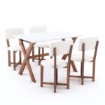 Solid Sheesham Wood Rectangle 45 Inch Dining Table 4 Seater | Wooden 4 Seater Dinning Table Set | Dinner Table with Four Chairs | Criss Cross Table & Cushioned Chair - Image 5