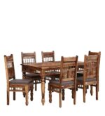 Handicraft Wooden Traditional Dining Table 6 Seater | Wooden Six Seater Dinning Table with 6 Chairs for Home | Chairs with Cushion | Dining Room Sets | Solid Sheesham Wood, Brown Teak Finish - Image 8
