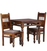 Handicraft Solid Sheesham Wood Dining Table 2 Seater | Wooden Two Seater Dinning Table with 2 Chairs for Home | Chairs with Cushion | Dining Room Sets for Restaurants | Rosewood - Image 7