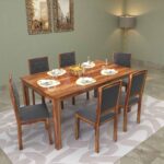 Izabel Dining Table 6 Seater | Six Seater Dinning Table with 6 Chairs for Home with Grey Cushions | Rosewood, Honey Finish, Self Assembly(DIY) - Image 3