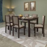 Izabel Dining Table 6 Seater | Six Seater Dinning Table with 6 Chairs for Home with Beige Cushions | Rosewood, Walnut Finish, Self Assembly(DIY) - Image 3