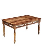 Handicraft Wooden Traditional Dining Table 6 Seater | Wooden Six Seater Dinning Table with 6 Chairs for Home | Chairs with Cushion | Dining Room Sets | Solid Sheesham Wood, Brown Teak Finish - Image 13