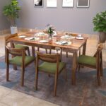Liana Solid Sheesham Wood Dining Table 6 Seater | Wooden Six Seater Dinning Table with Green Cushion Chairs | Dinner Table 6 Seater | Dining Room Sets | Self Assembly Natural Finish - Image 4