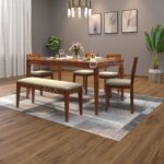 Maharaja Sheesham Wood Dining Table 6 Seater | Wooden Six Seater Dinning Table with Cushion Chairs & Bench | Dinner Table 6 Seater | Dining Room Sets | Self Assembly, Natural Finish - Image 3