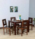 Solid Sheesham Wood 4 Seater Dining Table Set |Modern Four Seater Wooden Dining Set with Chairs | Handmade Furniture for Home Kitchen & Dining Room (Brown Finish)