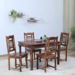 Solid Sheesham Wood 4 Seater Dining Table Set |Premium Wood Table & Chairs|Handcrafted Wooden Dining Set for Home & Kitchen | Provincial Teak Finish