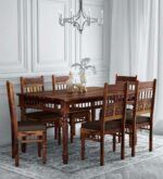 Handicraft Wooden Traditional Dining Table 6 Seater | Wooden Six Seater Dinning Table with 6 Chairs for Home | Chairs with Cushion | Dining Room Sets | Solid Sheesham Wood, Brown Teak Finish - Image 16
