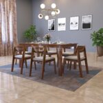 Liana Solid Sheesham Wood Dining Table 6 Seater | Wooden Six Seater Dinning Table with Beige Cushion Chairs | Dinner Table 6 Seater | Dining Room Sets | Self Assembly, Natural Finish - Image 2