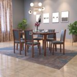 Tiya Dining Table 6 Seater | Six Seater Dinning Table with 6 Chairs in Gray Cushions for Home | Rosewood, Honey Finish, Self Assembly(DIY) - Image 3