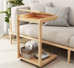 Solid Wood C-Shape Adjustable Flip End Table with Lockable Wheels - Image 5