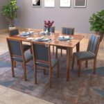 Tiya Dining Table 6 Seater | Six Seater Dinning Table with 6 Chairs in Gray Cushions for Home | Rosewood, Honey Finish, Self Assembly(DIY) - Image 2