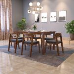 DRIFTINGWOOD Liana Solid Sheesham Wood Dining Table 6 Seater | Wooden Six Seater Dinning Table with Grey Cushion Chairs | Dinner Table 6 Seater | Dining Room Sets | Self Assembly, Natural Finish - Image 4
