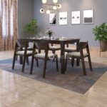 Liana Solid Sheesham Wood Dining Table 6 Seater | Wooden Six Seater Dinning Table with Beige Cushion Chairs | Dinner Table 6 Seater | Dining Room Sets | Self Assembly Walnut Finish - Image 3