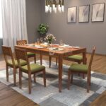 Maharaja Sheesham Wood Dining Table 6 Seater | Wooden Six Seater Dinning Table with Green Cushion Chairs & Bench | Dinner Table 6 Seater | Dining Room Sets | Self Assembly, Natural - Image 2