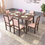 Atlantis Sheesham Wood Dining Table 6 Seater | Wooden Six Seater Dinning Table with Cushion Chairs | Dinner Table 6 Seater | Dining Room Sets | Self Assembly, Walnut Finish - Image 2