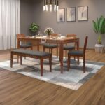aharaja Sheesham Wood Dining Table 6 Seater | Wooden Six Seater Dinning Table with Grey Cushion Chairs & Bench | Dinner Table 6 Seater | Dining Room Sets | Self Assembly, Natural Finish - Image 2