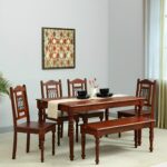 Solid Sheesham Wood 6 Seater Dining Table Set with 4 Chair 1 Bench|Wooden Dining Set |Handcrafted Dining Table Set for Home Kitchen & Dining Room(Natural Finish)