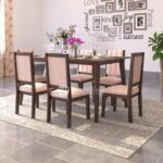 Atlantis Sheesham Wood Dining Table 6 Seater | Wooden Six Seater Dinning Table with Cushion Chairs | Dinner Table 6 Seater | Dining Room Sets | Self Assembly, Walnut Finish