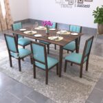 Solid Sheesham Wood Dining Table 6 Seater | Wooden Six Seater Dinning Table with Cushion Chairs | Dinner Table 6 Seater | Dining Room Sets | Self Assembly, Walnut Finish - Image 3