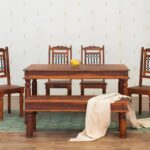 Solid Sheesham Wood 6 Seater Dining Table Set with 4 Chair1 Bench | Wooden Dining Set with Chairs |Handcrafted Dining Table Set for Home Kitchen & Dining Room(Natural)