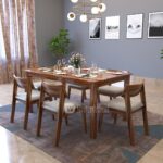 Liana Solid Sheesham Wood Dining Table 6 Seater | Wooden Six Seater Dinning Table with Beige Cushion Chairs | Dinner Table 6 Seater | Dining Room Sets | Self Assembly, Natural Finish