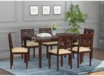 Zigzag Sheesham Wood Dining Table 6 Seater | Six Seater Dinning Table with 6 Chairs for Home | Chairs with Cushion | Dining Room Sets for Restaurants | Walnut Finish Self Assembly (DIY)