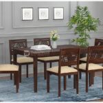 Zigzag Sheesham Wood Dining Table 6 Seater | Six Seater Dinning Table with 6 Chairs for Home | Chairs with Cushion | Dining Room Sets for Restaurants | Walnut Finish Self Assembly (DIY)