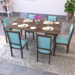 Solid Sheesham Wood Dining Table 6 Seater | Wooden Six Seater Dinning Table with Cushion Chairs | Dinner Table 6 Seater | Dining Room Sets | Self Assembly, Walnut Finish - Image 2