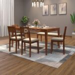 Maharaja Sheesham Wood Dining Table 6 Seater | Wooden Six Seater Dinning Table with Cushion Chairs & Bench | Dinner Table 6 Seater | Dining Room Sets | Self Assembly, Natural Finish