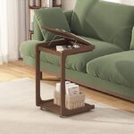 Solid Wood C-Shape Adjustable Flip End Table with Lockable Wheels - Image 10