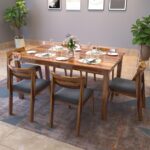 DRIFTINGWOOD Liana Solid Sheesham Wood Dining Table 6 Seater | Wooden Six Seater Dinning Table with Grey Cushion Chairs | Dinner Table 6 Seater | Dining Room Sets | Self Assembly, Natural Finish - Image 3