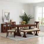 Sheesham Wood  Dining Table with Cushioned Chairs for Living Room Wooden Dining Room Set for Home (Walnut Finish) - Image 16