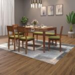 Maharaja Sheesham Wood Dining Table 6 Seater | Wooden Six Seater Dinning Table with Green Cushion Chairs & Bench | Dinner Table 6 Seater | Dining Room Sets | Self Assembly, Natural - Image 3