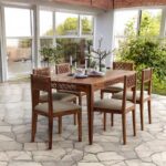 Maharaja Solid Sheesham Wood Dining Table 6 Seater | Wooden Six Seater Dinning Table with Cushion Chairs | Dinner Table 6 Seater | Dining Room Sets | Self Assembly, Natural Brown Finish - Image 6