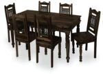 Solid Sheesham Wood 6 Seater Dining Table Set |Traditional Solid Wood Dining Table with Chairs | Handmade Furniture for Home Kitchen & Dining Room (Premium Walnut Finish) - Image 2