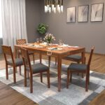 aharaja Sheesham Wood Dining Table 6 Seater | Wooden Six Seater Dinning Table with Grey Cushion Chairs & Bench | Dinner Table 6 Seater | Dining Room Sets | Self Assembly, Natural Finish