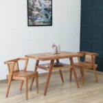 Ixigo 2 Seater Rattan Dining Set | Dining Table and 2 Chair for Living Room | Natural Finish, Acacia Wood | Compact Dining Set for Hotel, Cafes, Home